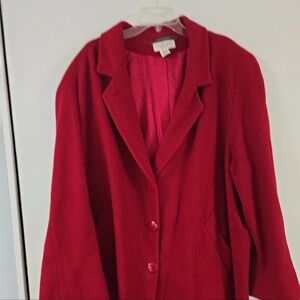 VINTAGE PLUS SZ FULL LENGTH RED WOOL COAT MADE IN USA SZ 22